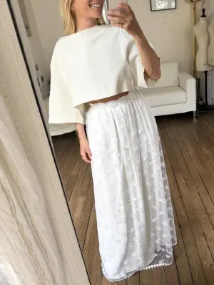 Top cropped manches courtes en crêpe blanc crème Prix boutique 1200€ Taille XS — photo 5