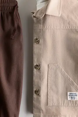 Ensemble 3 pièces en coton - Beige clair/marron — photo 4