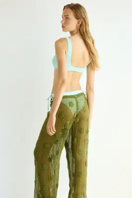 Pantalon de plage en coton avec applications - Vert — photo 3