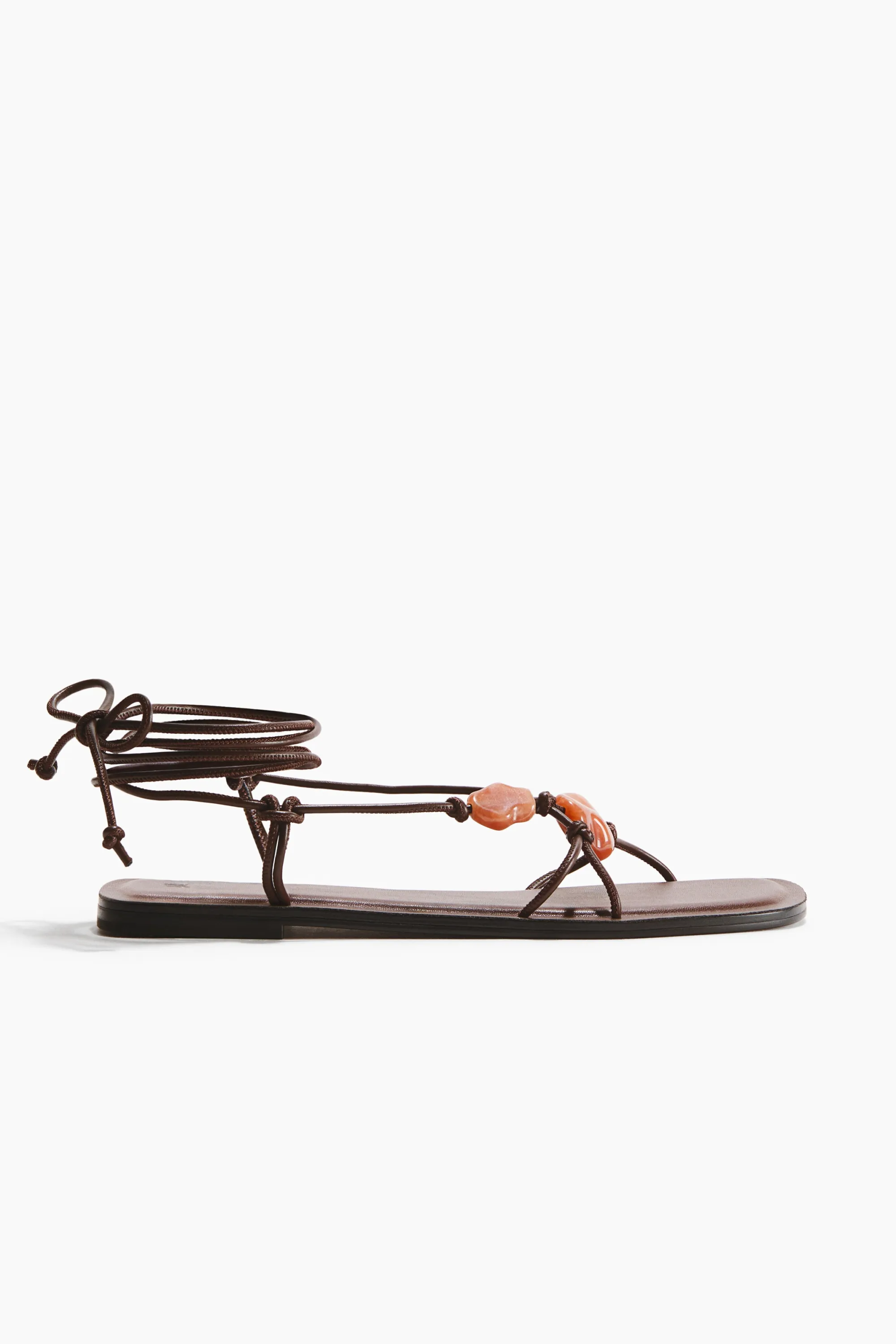 Sandales à brides fines avec perles fantaisie - Marron foncé/marbré