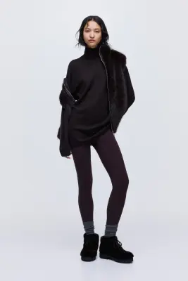 Pull en laine mérinos avec col cheminée - Marron foncé — photo 2