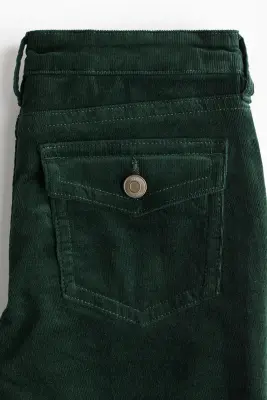 Pantalon évasé en velours côtelé - Vert foncé — photo 2