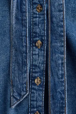 Blouse en denim avec nœud - Bleu denim — photo 4