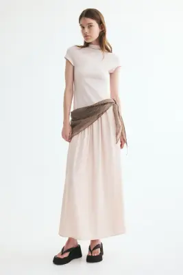 Robe asymétrique bi-matière - Rose pâle — photo 2