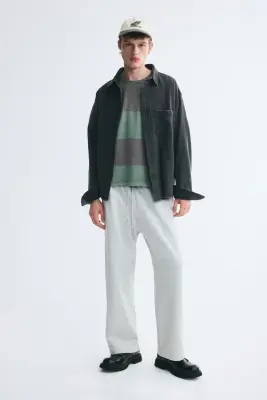 T-shirt boxy Oversized Fit en coton - Gris/rayé — photo 2