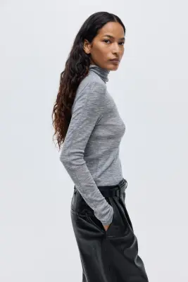 Top col roulé en laine - Gris chiné — photo 2