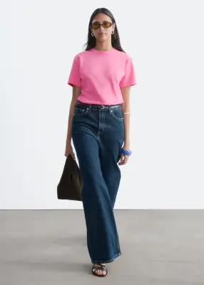 T-shirt en coton à col rond - Rose — photo 1