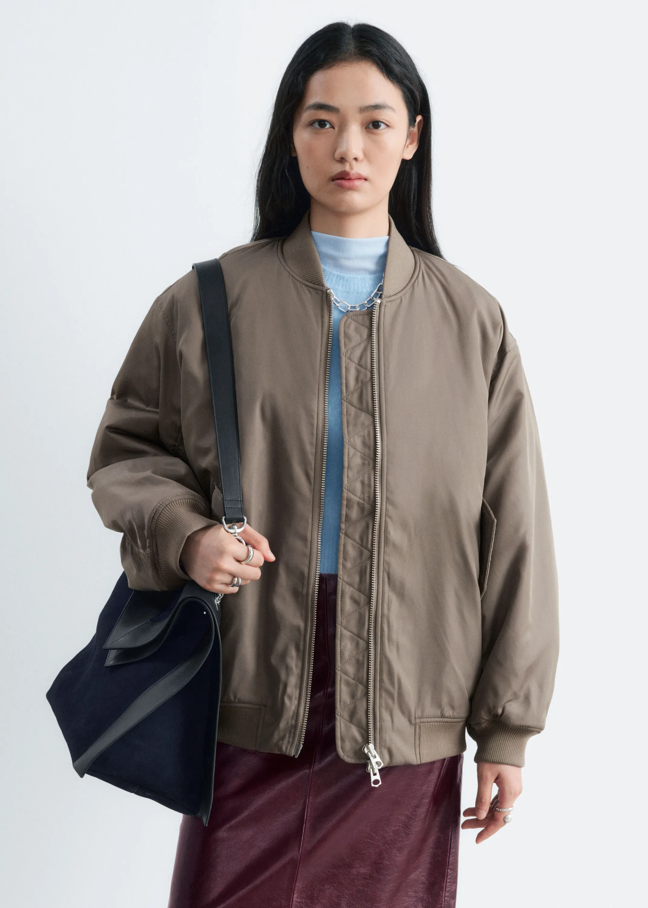 Veste style bomber longue - Vert kaki