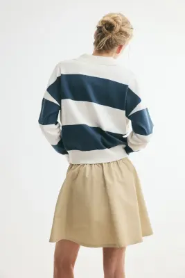 Polo en maille fine - Turquoise foncé/rayures crème — photo 3
