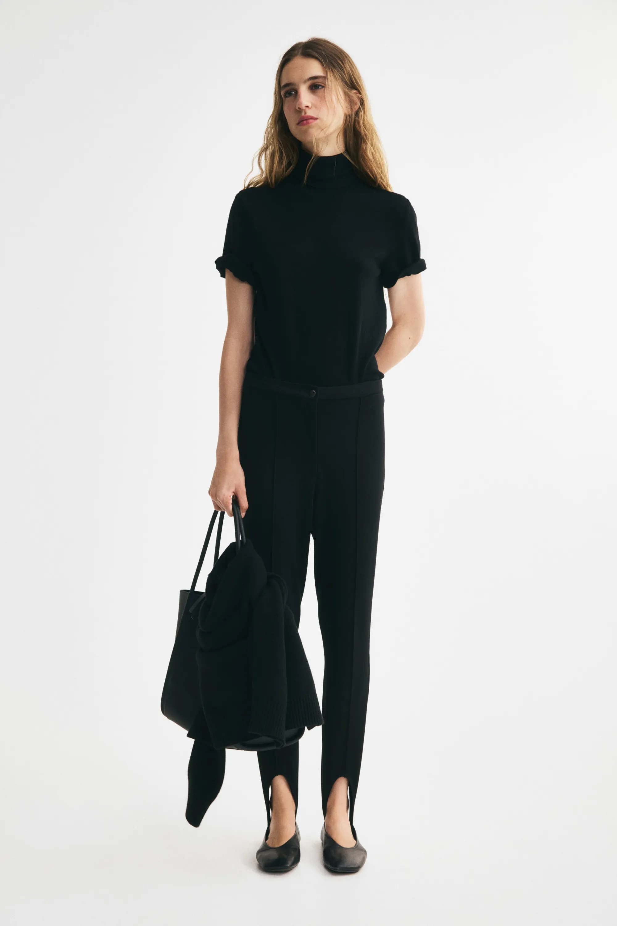 Top col roulé en maille fine - Noir