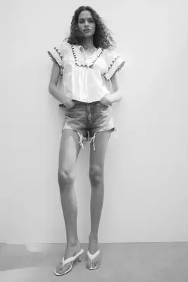Short en denim à effet usé - Bleu denim clair — photo 1