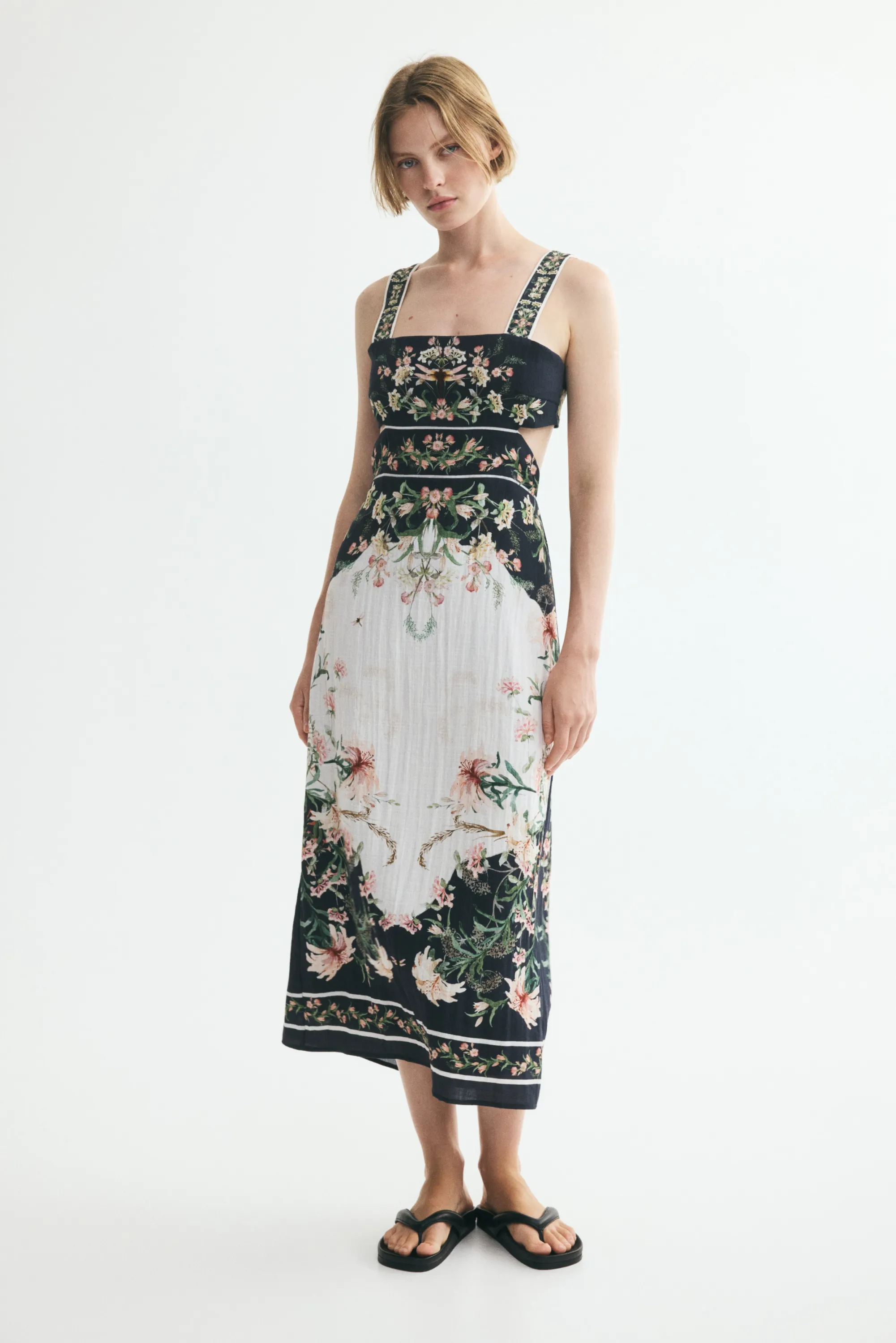 Robe découpée avec détail noué - Bleu marine/fleuri