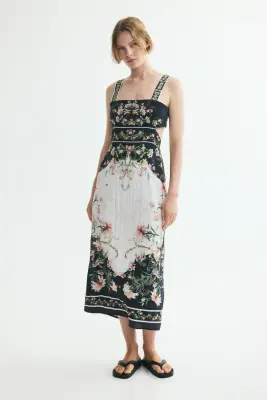 Robe découpée avec détail noué - Bleu marine/fleuri — photo 1