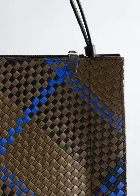 Sac à bandoulière en cuir tressé - Marron/Bleu — photo 2