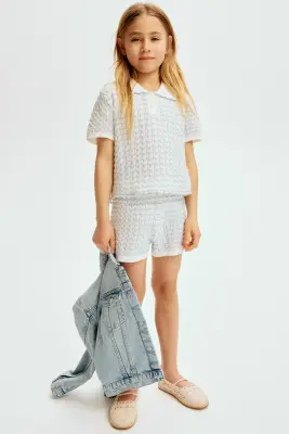 Ensemble 2 pièces en maille pointelle - Blanc/motif zigzag — photo 1