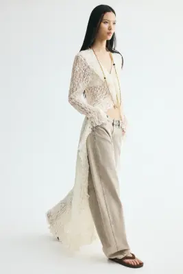 Robe volantée façon dentelle - Crème — photo 2
