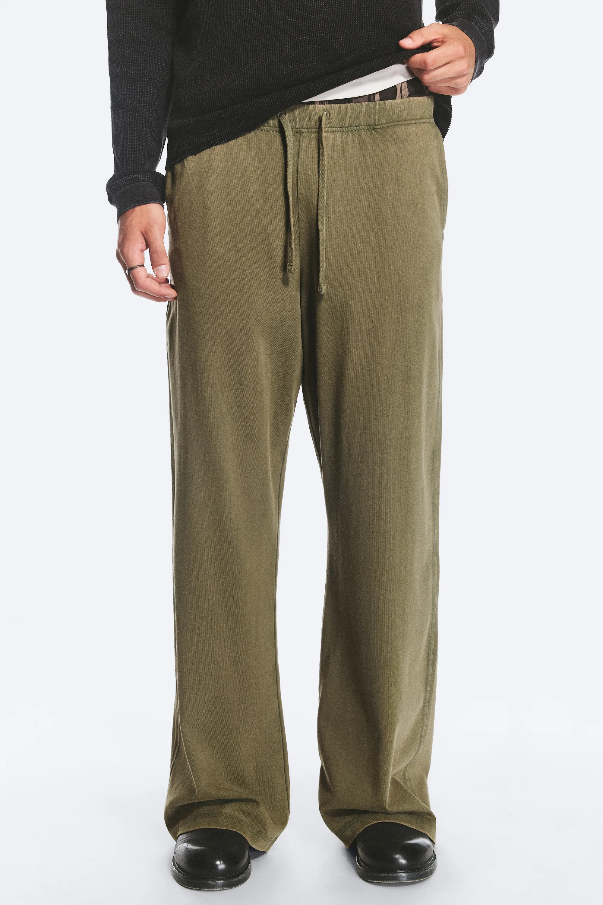 Pantalon lounge large en coton - Vert kaki cendré