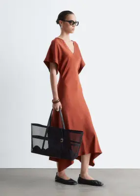 Robe longue à col en V - Marron Clair — photo 3