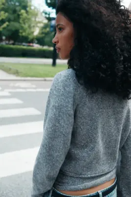 Pull avec détail à nouer - Gris chiné — photo 3