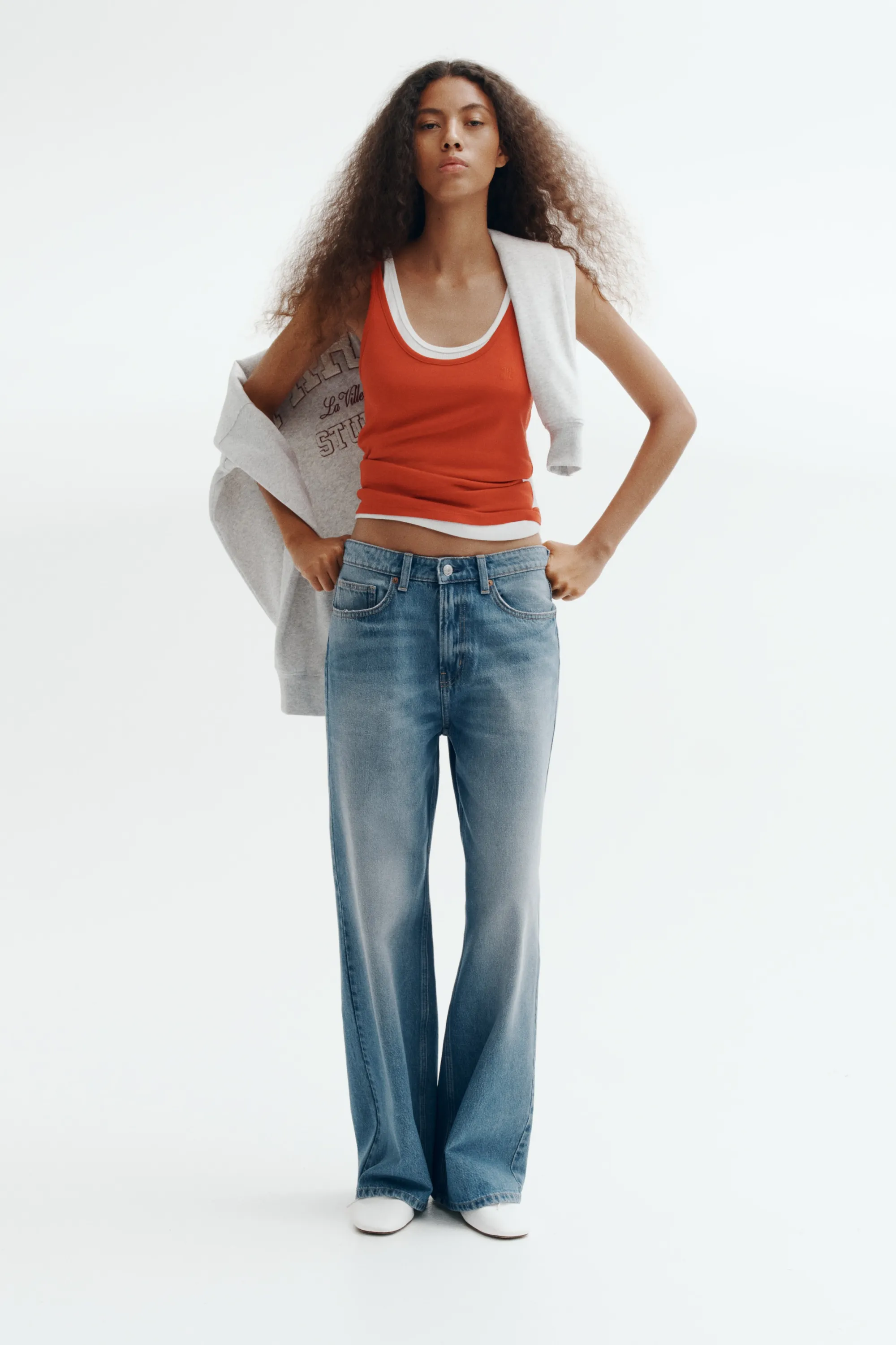 Wide High Waist Jeans - Bleu denim