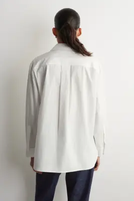 CHEMISE À COL SUPERPOSÉ EN COTON PIMA - BLANC — photo 4