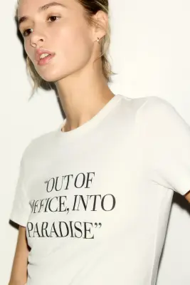 T-shirt imprimé en viscose mélangée - Blanc/Out of office — photo 3