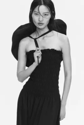 Robe bandeau smockée - Noir — photo 1