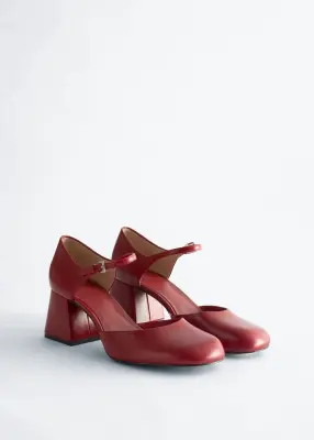 Escarpins en cuir à talons épais - Rouge — photo 4