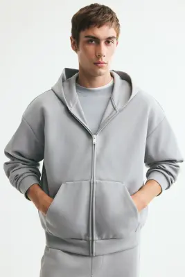 Veste à capuche zippée Oversized Fit en interlock - Gris clair — photo 2