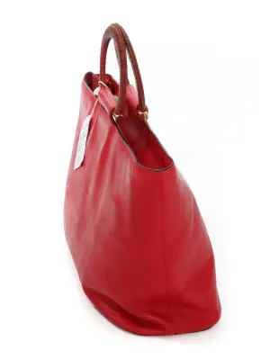 Sac à main vintage en cuir rouge cerise poignées ronde — photo 3