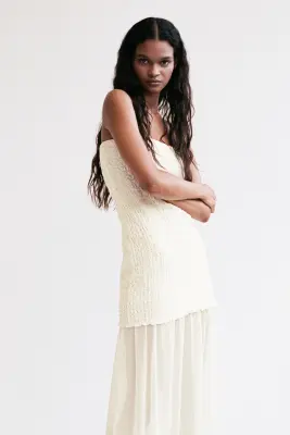 Robe bandeau bi-matière - Crème — photo 2