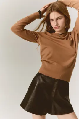 Pull à encolure en V - Beige foncé — photo 2
