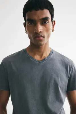T-shirt Slim Fit en coton - Gris foncé — photo 2