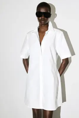 ROBE-CHEMISE COURTE CLASSIQUE EN COTON - BLANC — photo 1