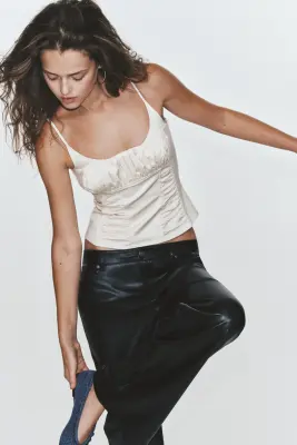 Top froncé à bretelles fines - Crème — photo 2