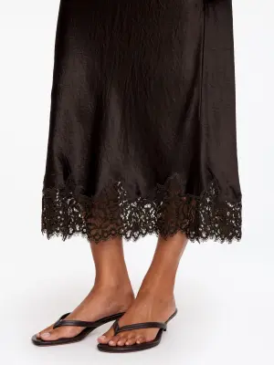 Jupe en satin avec finition en dentelle - Marron foncé — photo 3