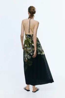 Robe dos nu avec jupe évasée - Noir/motif — photo 3