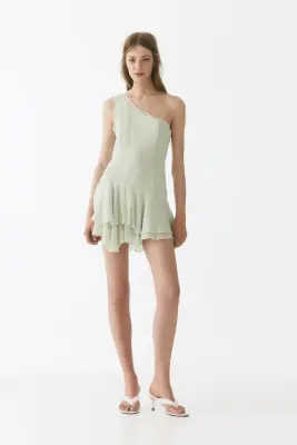 Robe asymétrique volantée - Vert ancien clair — photo 1