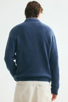 Pull Regular Fit à la finition brossée - Bleu foncé — photo 3