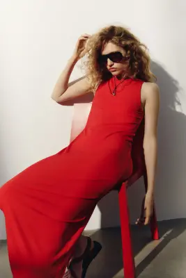Robe en jersey avec encolure bateau - Rouge vif — photo 3