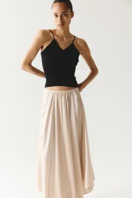 Jupe maxi en satin - Beige clair — photo 1