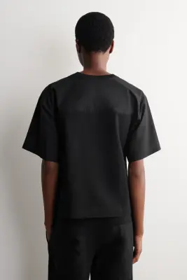 T-SHIRT EN MAILLE À PANNEAUX DE POPELINE - NOIR — photo 4