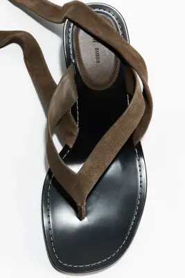 Sandales à talon en cuir velours - Vert kaki — photo 2