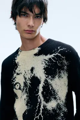 Pull en maille graphique - Noir - Lightning — photo 3