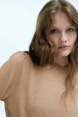 Pull à manches bouffantes - Beige foncé — photo 1