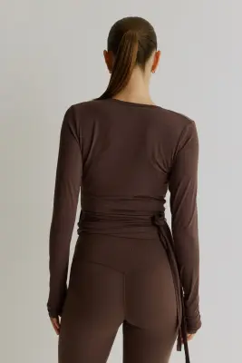 Top de sport croisé en modal - Moka chocolat — photo 3