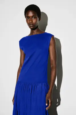 ROBE MIDI À TEXTURE CONTRASTÉE - BLEU — photo 2
