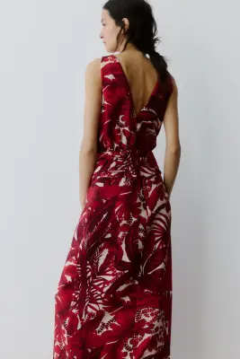 Robe midi avec encolure en V - Rouge/motif — photo 2