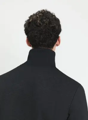 Ribbed High Neck Sweatshirt in Heather Dark Gray Technical Knit — photo 2