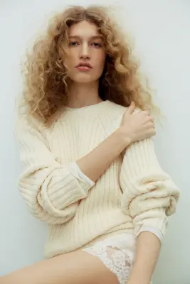 Pull en maille côtelée - Beige clair — photo 3
